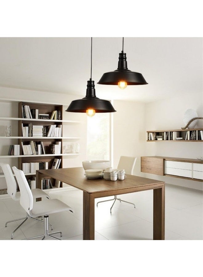 المفتاحة مصباح سقف معلق صناعي أسود معدني على شكل جرس | مصباح معلق عصري لغرفة المعيشة، غرفة الطعام، المطبخ والمكتب | إضاءة صناعية كلاسيكية - Image 2